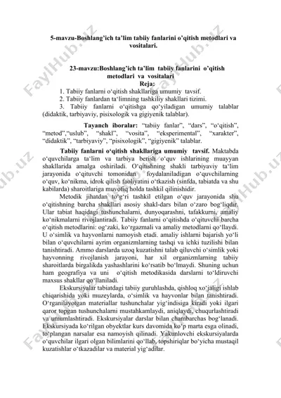 boshlang'ich ta'lim tabiiy fanlarini o'qitish metodlari va vositalari — DOCX