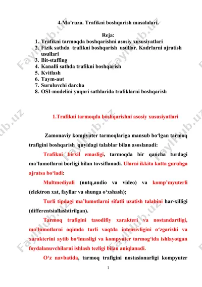 trafikni boshqarish masalalari — DOCX