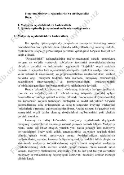 rejalashtirish va moliyaviy rejalashtirish — DOCX