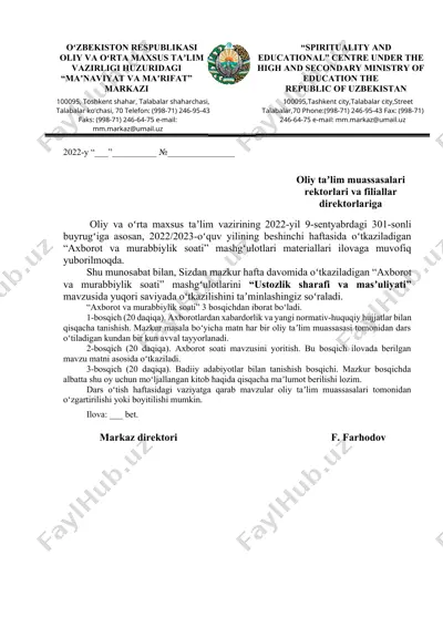 "axborot va murabbiylik soati" — DOCX