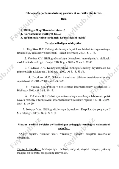 bibliografik qo’llanmalarining yordamchi ko’rsatkichini tuzish — DOCX