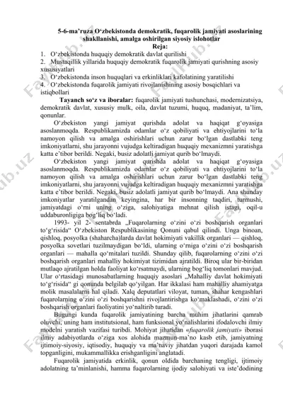 o‘zbekistonda demokratik, fuqarolik jamiyati asoslarining shakllanishi — DOC