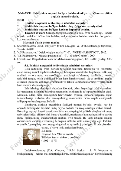 eshitishida nuqsoni bo‘lgan bolalarni inklyuziv ta’lim sharoitida o‘qitish va tarbiyalash — DOCX