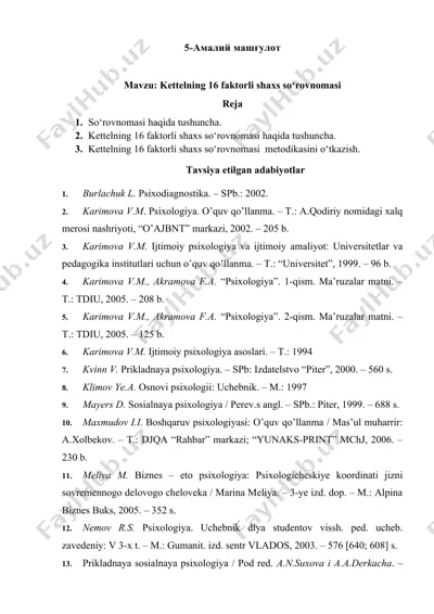 kettelning 16 faktorli shaxs so‘rovnomasi — DOCX