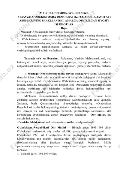 o‘zbekistonda demokratik, fuqarolik jamiyati asoslari haqida ma’lumotlar — DOCX
