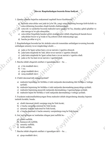 raqobatlashgan bozorda firma faoliyati — DOCX