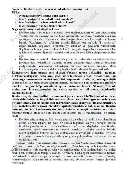 konferensiyalar va ularni tashkil etish xususiyatlari — DOCX