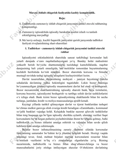 kompetentlikni rivojlantirish uchun ishlab chiqarish faoliyatida liderlik — DOC
