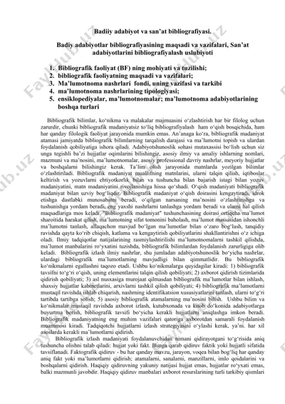 badiiy adabiyot va san’at bibliografiyasi — DOCX