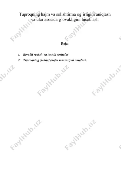 tuprоqning hajm va sоlishtirma оg'irligini aniqlash va ular asоsida g'оvakligini hisоblash — DOC