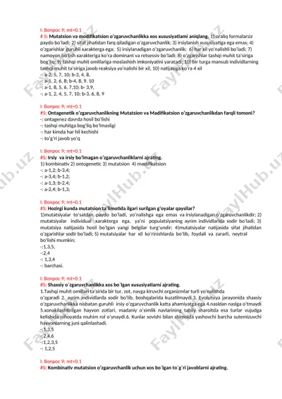 mutatsion va modifikatsion o’zgaruvchanlik haqida ma’lumotlar — DOCX