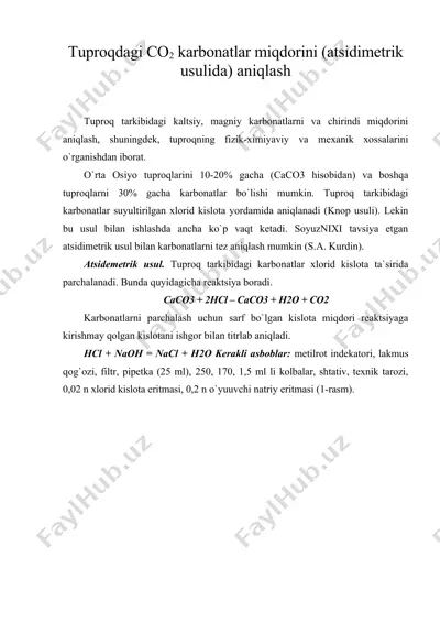 tuproqdagi co2 karbonatlar miqdorini (atsidimetrik usulida) aniqlash — DOC