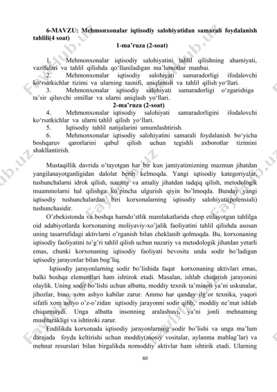 mehmonxonalar iqtisodiy salohiyatidan samarali foydalanish tahlili — DOC