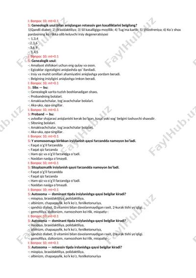 genealogik usul bilan retsessiv gen kasalliklarini aniqlash — DOCX
