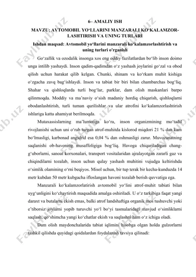avtomobil yo‘llarini manzarali ko‘kalamzorlashtirish va uning turlari — DOCX