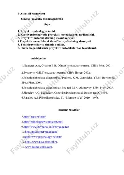 proyektiv psixodiagnostika — DOCX
