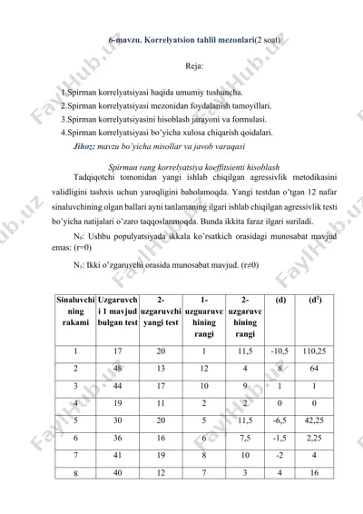 korrelyatsion tahlil mezonlari — DOCX