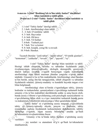 1-2-sinf "boshlang’ich ta’lim tabiiy fanlari" darsliklari bilan tanishish va tahlil qilish — DOCX