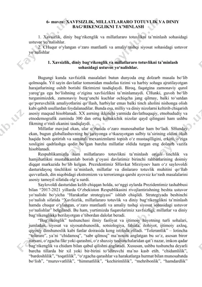 xavfsizlik, millatlararo totuvlik va diniy bag‘rikenglikni ta’minlash — DOCX