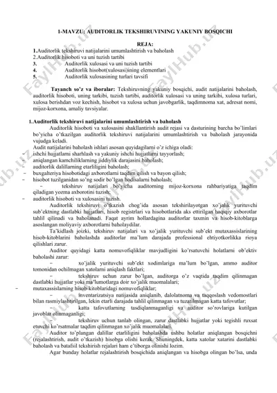 auditorlik tekshiruvi natijalarini baholash — DOC