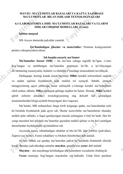ma'lumotlar bazalari va katta xajmdagi ma'lumotlar bilan ishlash texnologiyalari laboratoriyasi — DOCX