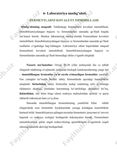 fermentlarni kovalent immobilash — DOCX