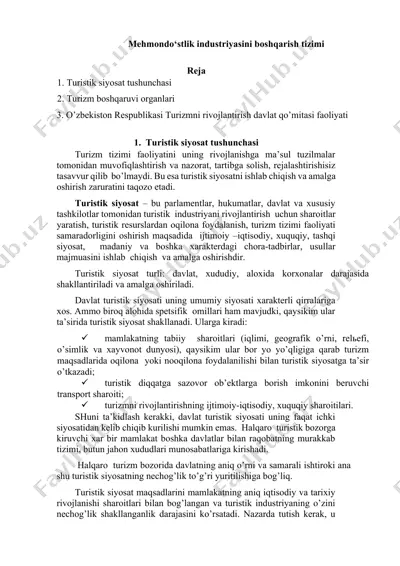 turistik siyosat tushunchasi — DOCX