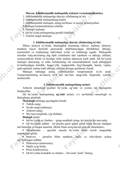 ishbilarmonlik muloqotida axborot va kommunikatsiya — DOCX