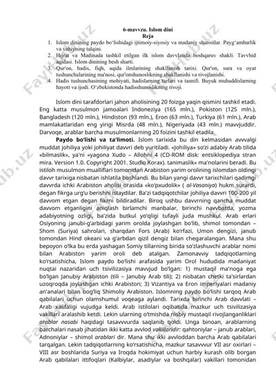 islom dini tarafdorlari va tarixi — DOCX