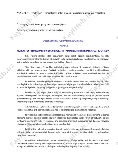 o‘zbekiston respublikasi soliq siyosati va uning asosiy yo‘nalishlari — DOCX