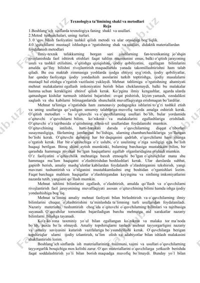 texnologiya ta’limining shakl va metodlari — DOCX