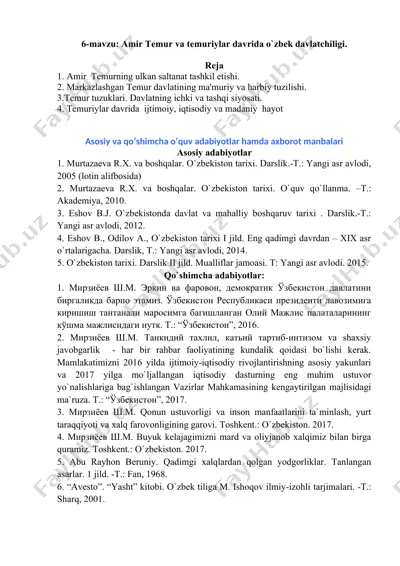 amir temur va temuriylar davrida o`zbek davlatchiligi — DOCX