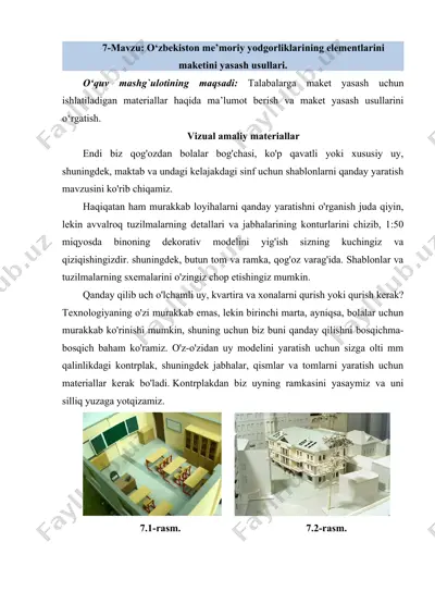 o‘zbekiston me’moriy yodgorliklarining elementlarini maketini yasash usullari — DOC