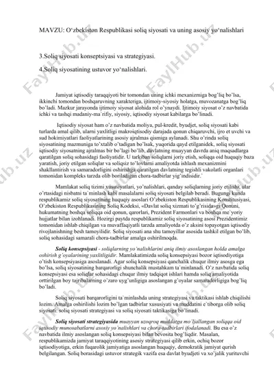 soliq siyosati va uning asosiy yo‘nalishlari — DOCX