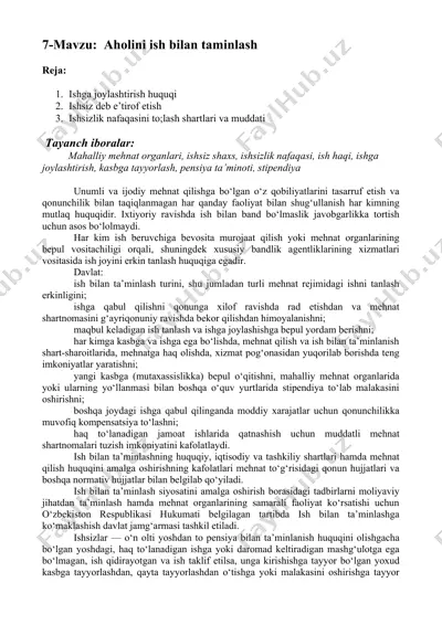 ish bilan taminlash haqida qonunchilik — DOCX