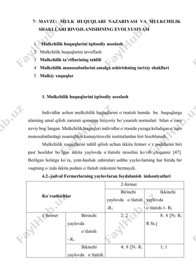 mulk huquqlari nazariyasi va mulkchilik shakllari rivojlanishining evolyusiyasi — DOCX