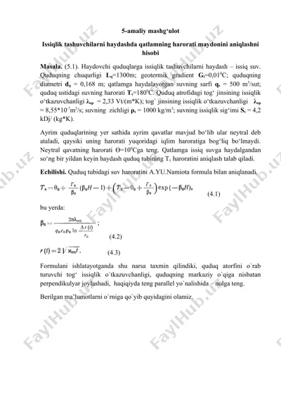 haydovchi quduqlarga issiqlik tashuvchilarni haydash — DOCX