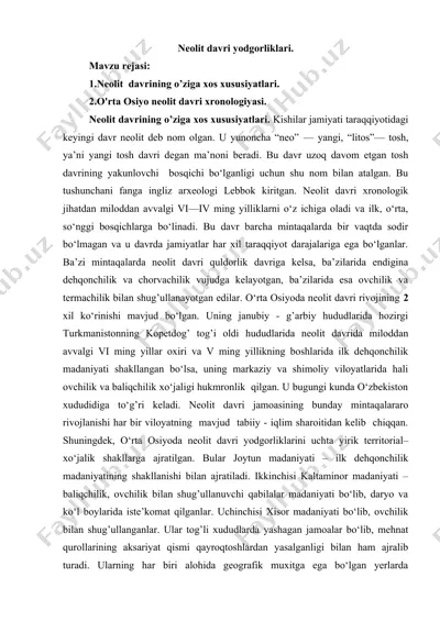 neolit davri yodgorliklari — DOCX