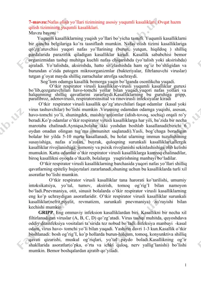 nafas olish yo’llari va ovqat hazm qilish tizimining yuqumli kasaliklari — DOCX
