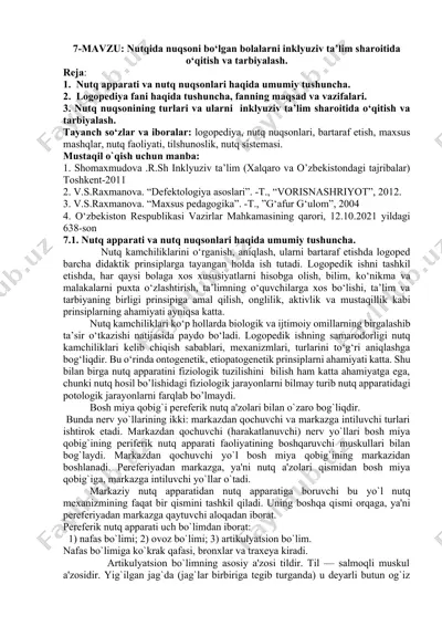 nutq apparati va nutq nuqsonlari haqida umumiy tushuncha — DOCX
