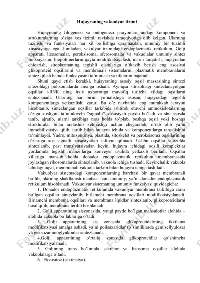 hujayraning vakuolyar tizimi — DOC
