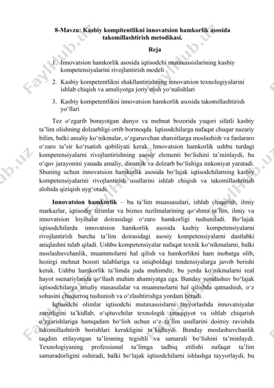 kasbiy kompitentlikni innovatsion hamkorlik asosida takomillashtirish metodikasi — DOC