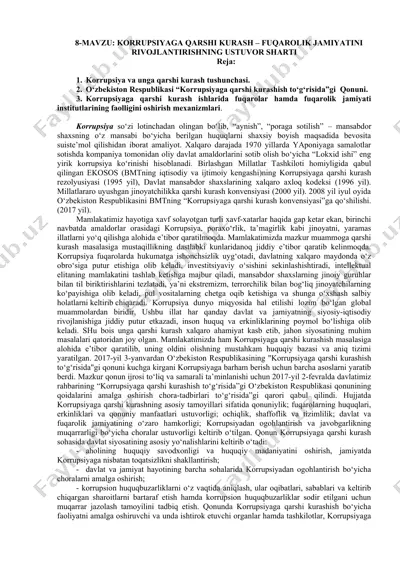 korrupsiyaga qarshi kurash - fuqarolik jamiyatini rivojlantirishning ustuvor sharti — DOCX