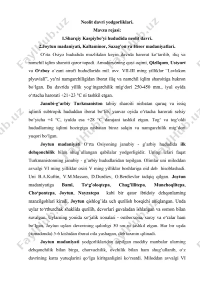 neolit davri yodgorliklari. — DOCX