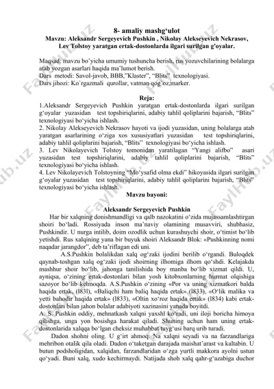 ertaqalar yaratgan rus yozuvchilar haqida ma’lumot — DOC