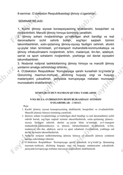o‘zbekiston respublikasidagi ijtimoiy o‘zgarishlar — DOC