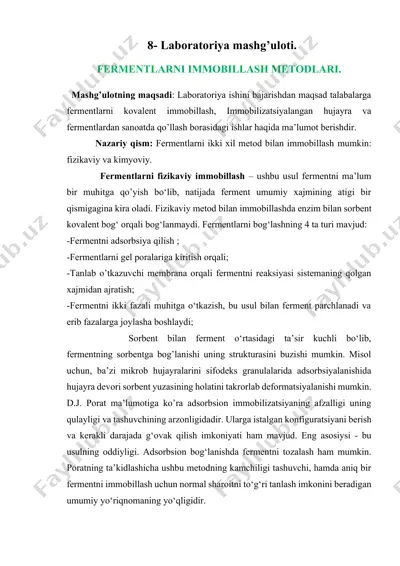 fermentlarni immobillash metodlari — DOCX