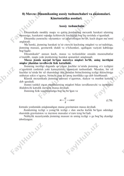 dinamikaning asosiy tushunchalari va aksiomalari. kinetostatika asoslari — DOC