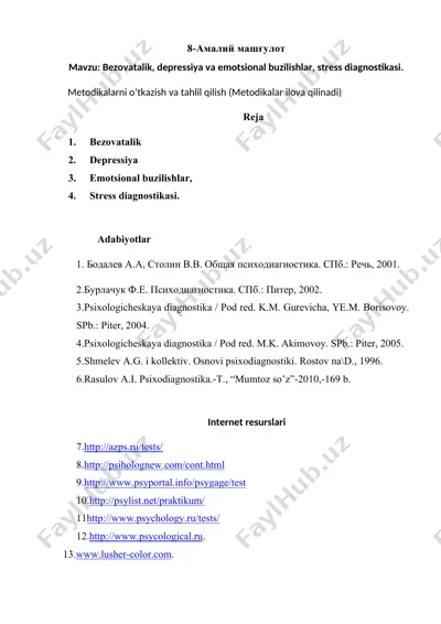 metodikalar va psixodiagnostika — DOCX