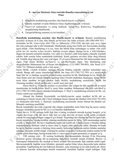 hanafiya mazhabining asoschisi abu hanifa hayoti va ta'limoti — DOCX